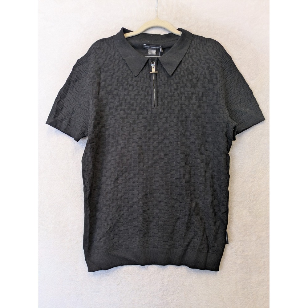 French Connection Mens Black Textured Knit Quarter Zip‎ Polo Shirt 58ZOD Size M